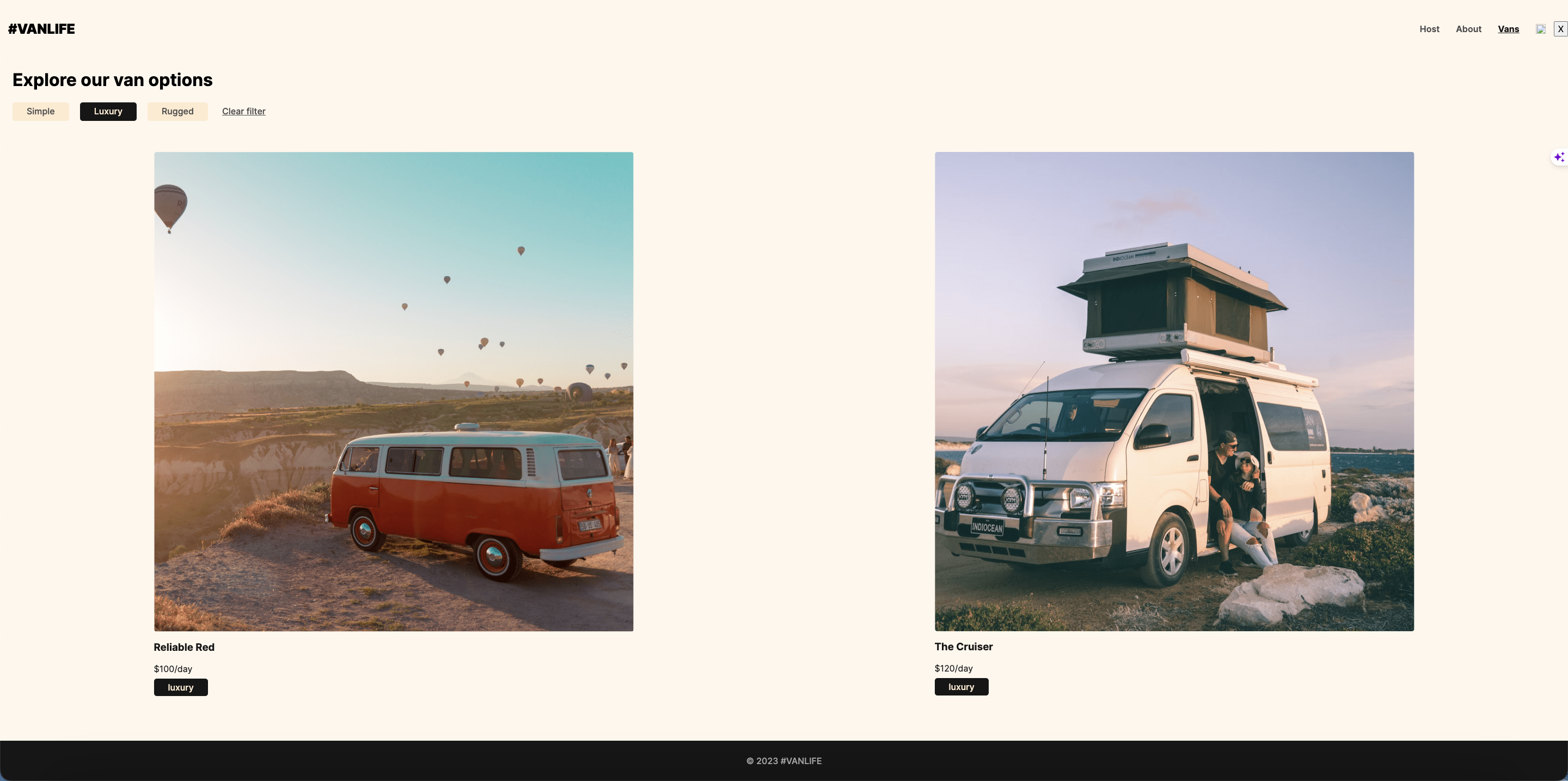 demo for the van life app